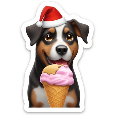 dog eating ice cream with a Christmas hat  sticker