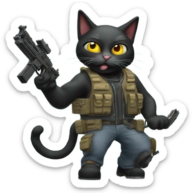 Crazy cat with machine guns sticker