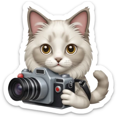 Ragdoll cat holding camera  sticker