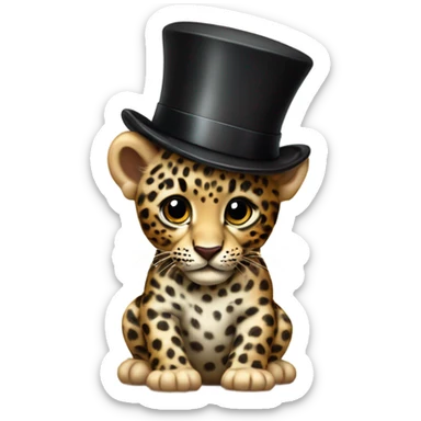Baby ￼ leopard with a top hat on sticker
