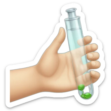 hand with vial glass tube sticker