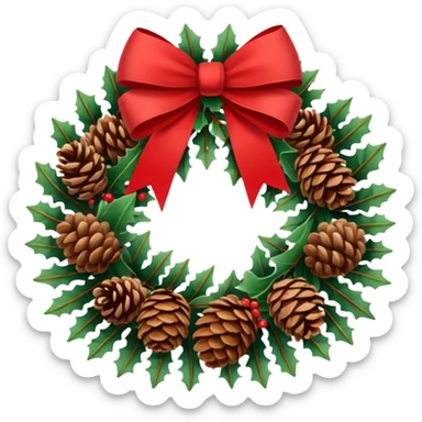 Christmas wreath with extra long bow and pinecones sticker