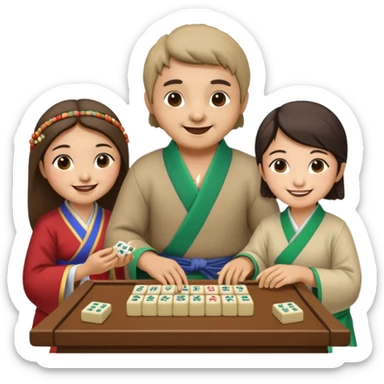 A sloth playing mahjong with two asian sticker