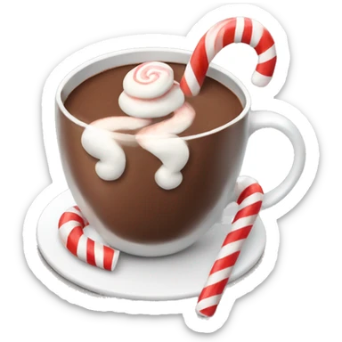 Hot chocolate with marshmallows and candy cane sticker