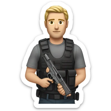 a white man holding 2 pistol sticker