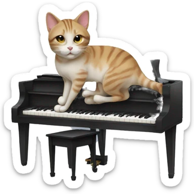 cat playing piano sticker