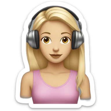 Straight blond haired girl with almond shaped eyes wearing noise cancelling headphones  sticker