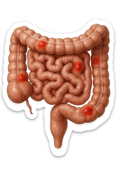 intestino anatomico realistico con red spot di infiammazione sticker
