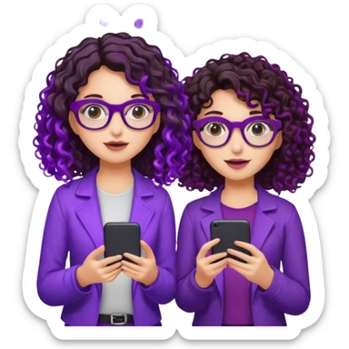 You can create two girls enjoying a concert, one brunette with purple highlights, the other brunette with curly hair and glasses. With purple lights around them.   sticker