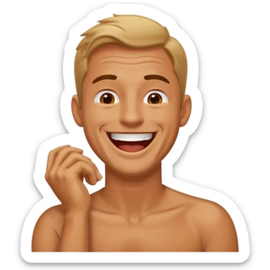 Man laughing and hold his neck sticker