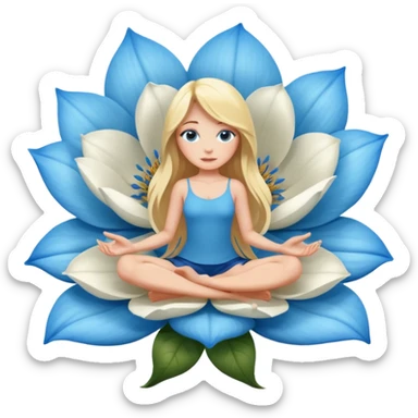 full body woman long blonde hair blue eyes white skin sitting inside giant flower bloom sticker