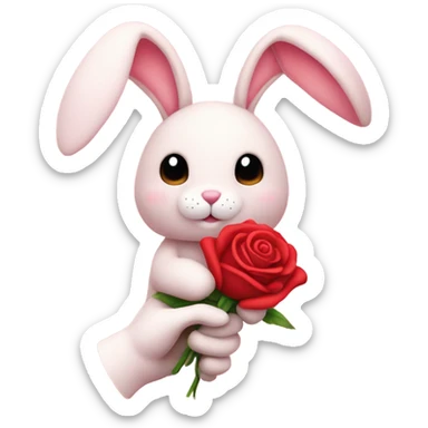 pastel pink plushie bunny holding red rose sticker