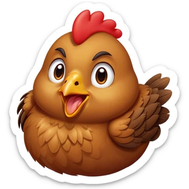 Cinematic Cute Yawning Brown Chicken Portrait Emoji, Head tilted slightly with a dramatic, wide-open yawn, showcasing a soft, fluffy brown plumage with a crisp red comb and gently drooping wings, round beady eyes barely open in drowsy contentment, Simplified yet irresistibly adorable features, highly detailed, glowing with a soft, cozy glow, high shine, relaxed yet expressive, stylized with a touch of whimsical charm, bright and endearing, soft glowing outline, capturing the essence of a sleepy yet affectionate chicken, so drowsy it feels like it could stretch out of the screen and curl up for a nap! sticker