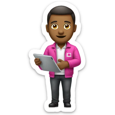 full body picture of tmobile company employee, watching a tablet sticker