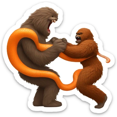 Brown Yeti fighting a Orange snake  sticker