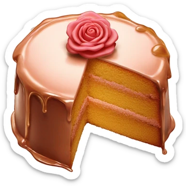Isolated rose gold cut cake with golden syrup oozing of out the inside sticker
