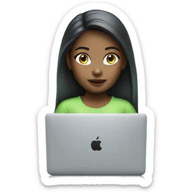 Girl with MacBook realistic color light green-blue sticker