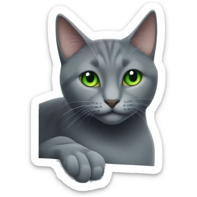 green eyed solid gray cat on a window sill sticker