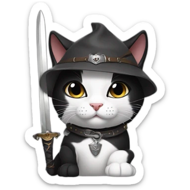 black and white cat in boots with a sword with a scar on his eye sticker