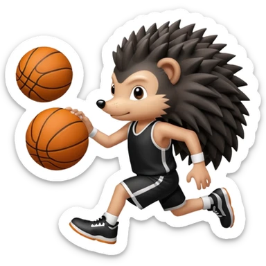 black hedgehog playing basketball sticker