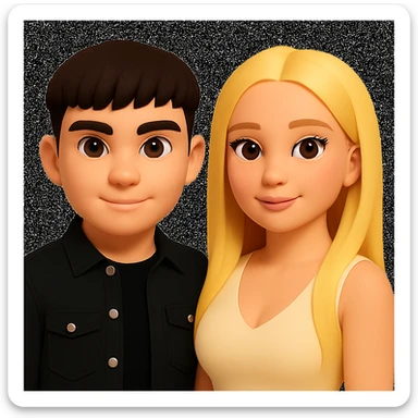 Slightly increase the volume of the upper body of the girl, slightly turn her to face forward, and make the skin color uniform. Maintain the cartoonish 3D style as in the reference image. sticker