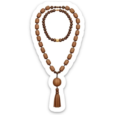 monk necklace object icon, wooden prayer beads with simple pendant, spiritual minimal design, natural wood texture, subtle sacred aura, 3D cartoon style, mobile game icon style, centered, clean background, no text, no watermark
 sticker