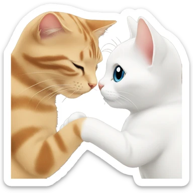 white cat kisses brown cat sticker