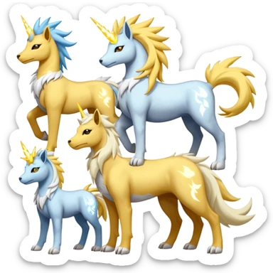Raikou-Solgaleo-Zeraora-Ponyta-Celestia-Electrike-Manectric-fusion-creature (full body) sticker