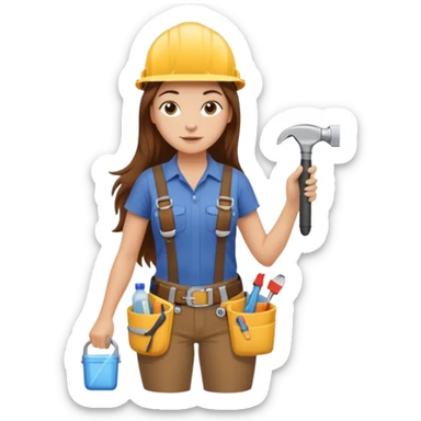 beautiful girl with long brown hair constructing new bathroom area with new shower and amenities  sticker