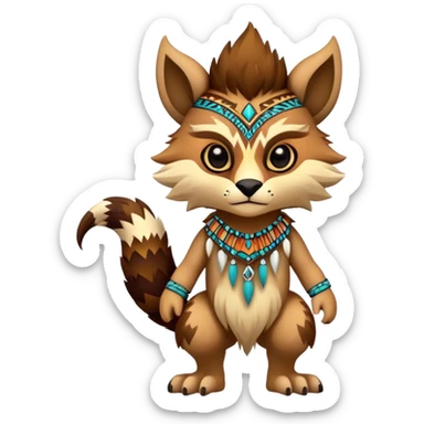 a colorful edgy cute vernid-fionbri-creature with tribal patterns full body sticker