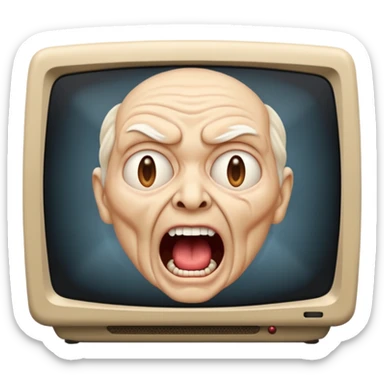 TV screen showing a old screaming face sticker
