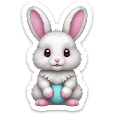 a white and black baby rabbit staying on its legs sticker