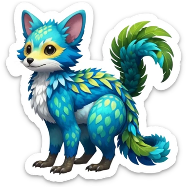 Colorful tropical exotic shiny beautiful fantasy-Trico-Cacomistle-oncilla-animal-Fakémon-hybrid-fursona (full body) sticker