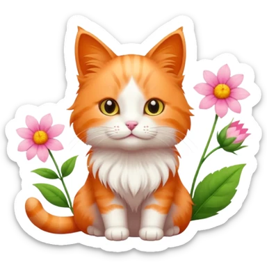Cat and flower sticker