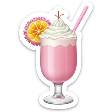 Pink Mimosa drink with flower  and whipped cream sticker