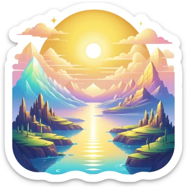 Epic complex detailed iridescent gradients white golden bright light solarpunk sunny aesthetic-scenery sticker