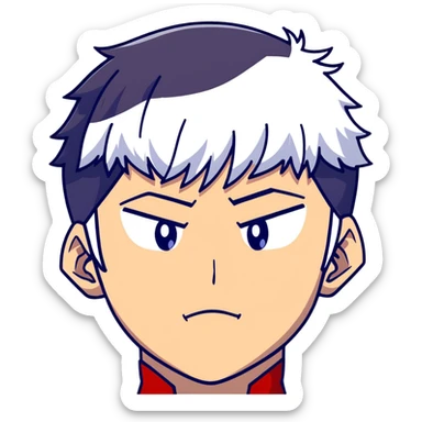 Shoto Todoroki face portrait, half red half white hair, different colored eyes, facial burn scar, neutral expression sticker