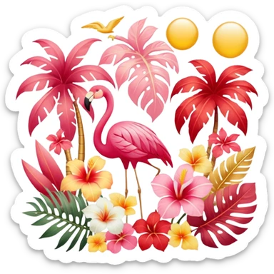 Romantic pink-red-gold-yellow-white pastel lush tropical exotic aesthetic sticker