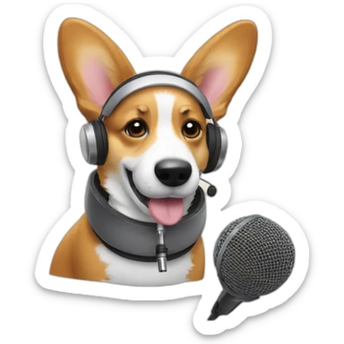 corgi with microphone headset sticker