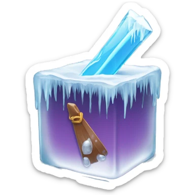 ippy ( story protocol ) placed in an ice cube and holding an icicle sticker