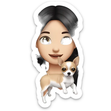long black hair Thai girl with white and black long hair chihuahua waving sticker