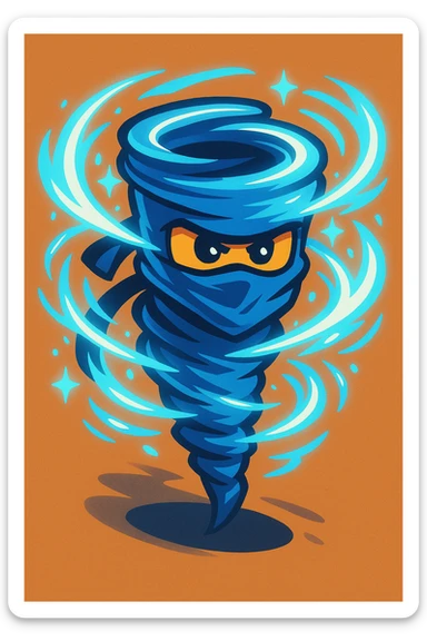 a stylized blue tornado with glowing energy, referencing spinjitzu, ninja theme sticker