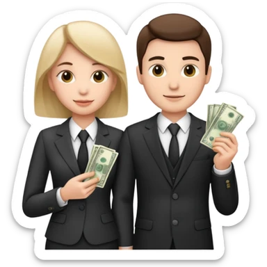 Una pareja (chico y chica de 28 años) vestidos con traje profesional y con dinero sticker