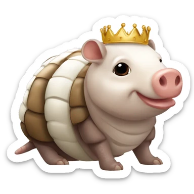  Brown and white piebald chubby round armadillo pig panda centipede armadillo wearing a crown sticker