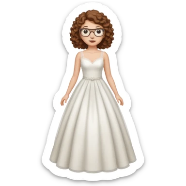 Chica blanca, pelo rizado, gafas, vestido novia, cuerpo entero, pelo castaño sticker