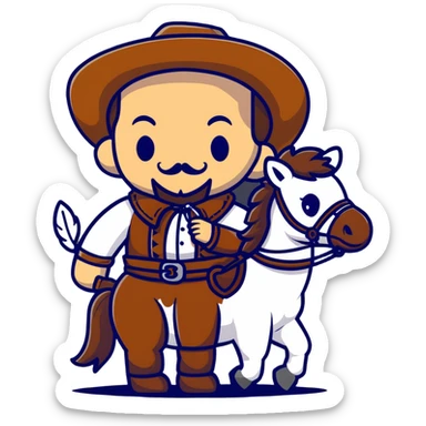 Cowboy Shakespeare with ruff collar and quill pen on a horse sticker
