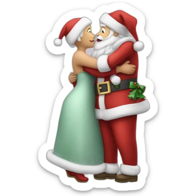 full body santa and mrs. claus kiss hug sticker