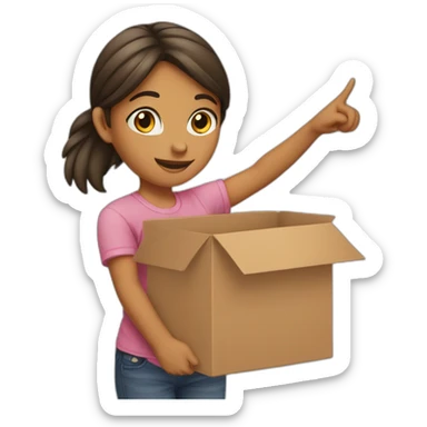 girl-pointing-to-a-box-to-her-right sticker