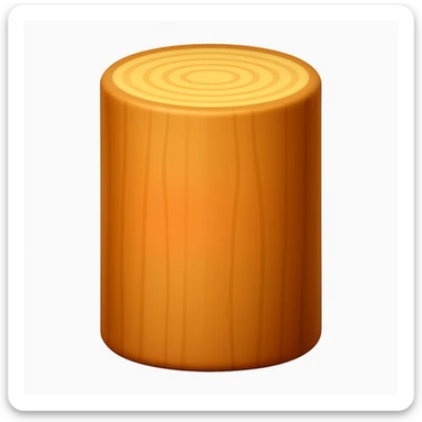 Create an emoji of a log exactly like the reference image but without the face and arms. The style should be iOS emoji style with a smooth, shiny wood texture and the log should be upright. Add a slight blush to the log. sticker