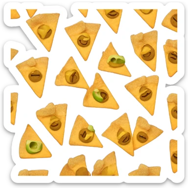 Nachos with guacamole and a cheddar sauce sticker
